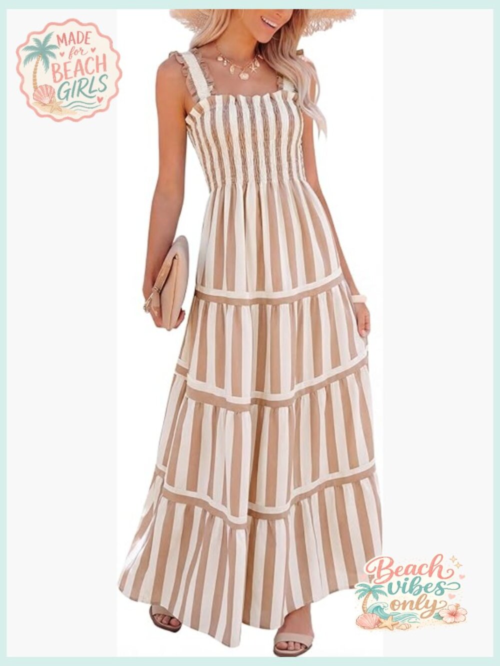 Womens Smocked Square Neck Sleeveless Flowy Tiered Boho Maxi Sundress